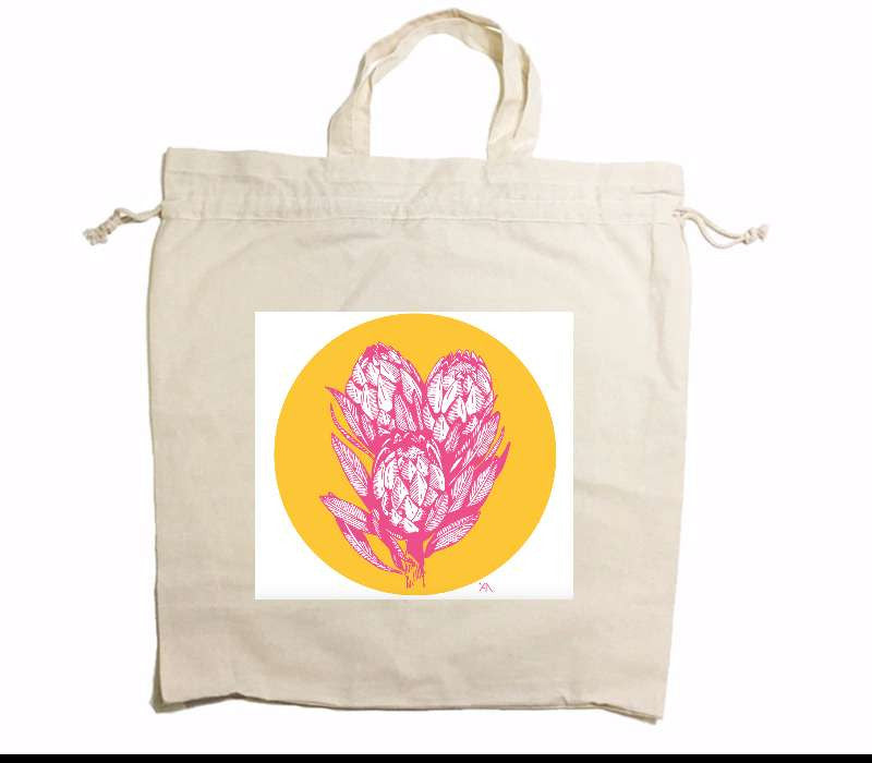 Custom Drawstring Tote Bag Cotton Calico