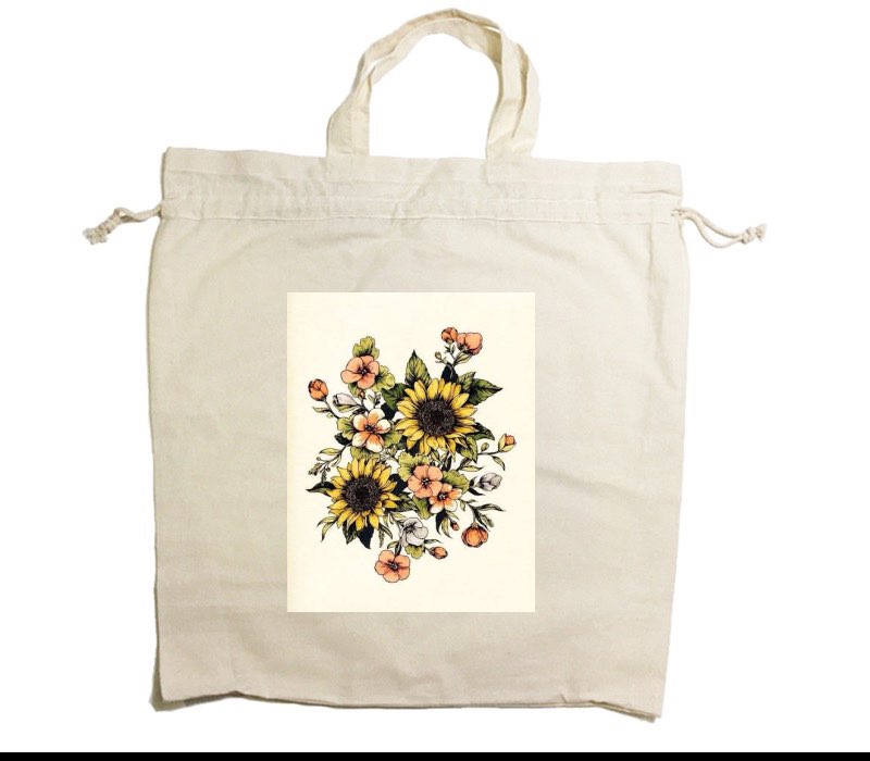 Custom Drawstring Tote Bag Cotton Calico