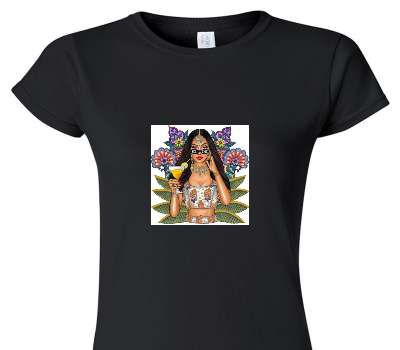 Custom Womens Soft Style 100% Cotton Black T-Shirt