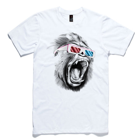 3D Gorilla White 100% Cotton T-Shirt