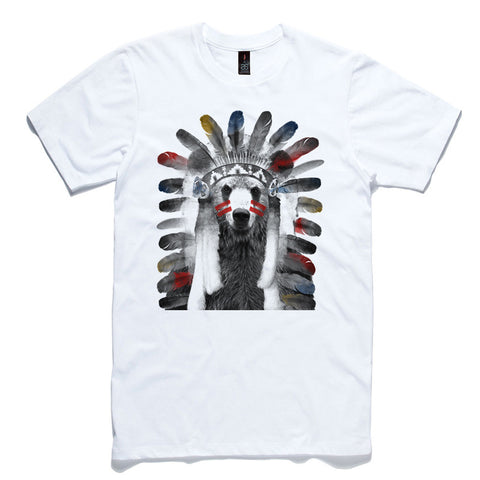 Native Bear White 100% Cotton T-Shirt