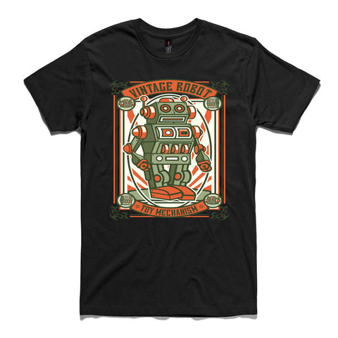 Toy Robot Vintage Black 100% Cotton T-Shirt