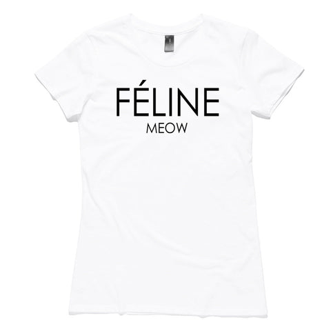 Feline Meow White 100% Cotton T-Shirt