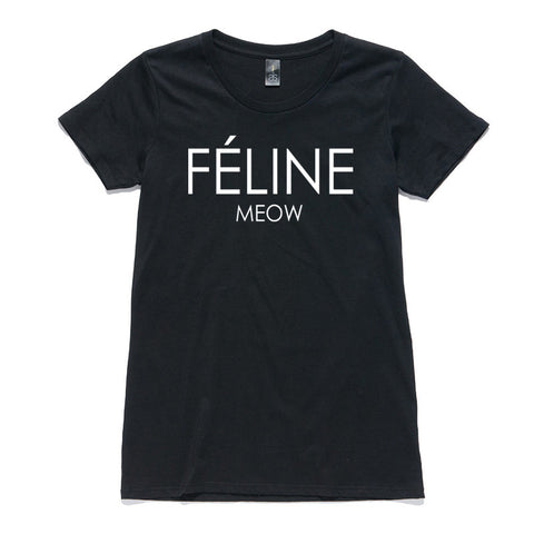 Feline Meow Black 100% Cotton T-Shirt