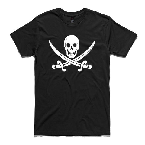 Pirate Skull and Cross Bones Black 100% Cotton T-Shirt